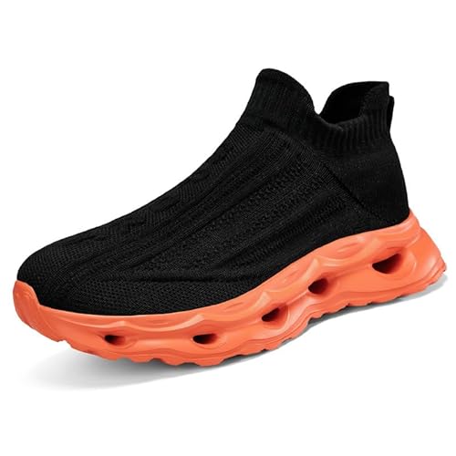 QIXUJAK Herren Damen Sportliche Lauf- und Walking-Schuhe Strick-Socken-Schuhe mit Dicker Sohle, Bequeme Schlupfschuhe für Unisex (schwarz und gelb,46) von QIXUJAK