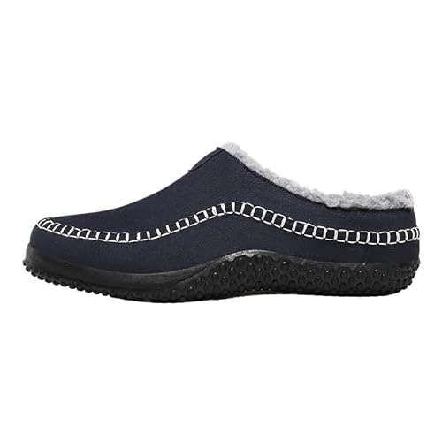 QIXUJAK Herren Damen Winter Hausschuhe Plüsch Warm Gefütterte Wasser-Widerstand Slippers Freizeit Haus Pantoffeln Outdoor Winterschuhe (Blau,45) von QIXUJAK