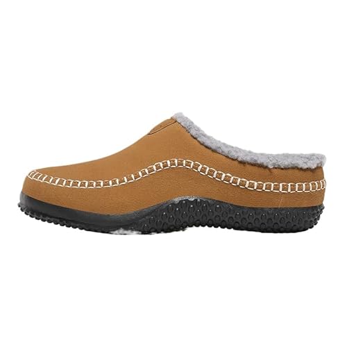 QIXUJAK Herren Damen Winter Hausschuhe Plüsch Warm Gefütterte Wasser-Widerstand Slippers Freizeit Haus Pantoffeln Outdoor Winterschuhe (Braun,41) von QIXUJAK