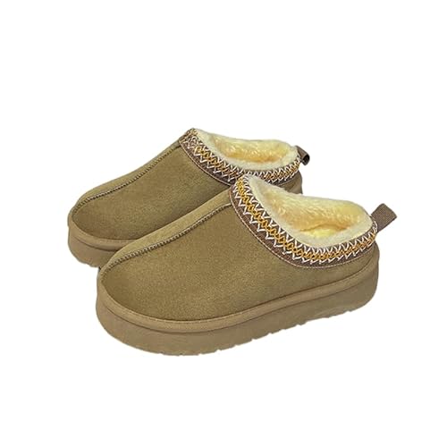 QIXUJAK Herren Damen Winterschuhe Wasserdicht Schneestiefel Warm Gefütterte Winterstiefel Stiefelette Outdoor Slip on Komfort Boots (Aprikose,37) von QIXUJAK