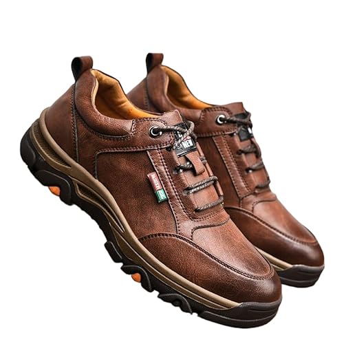 QIXUJAK Herren Freizeitschuhe Unsichtbare Höhe Leder Schnürsenkel Sportschuhe Mode Atmungsaktiv Bequem Und Leicht (Kaffeefarbe,43) von QIXUJAK
