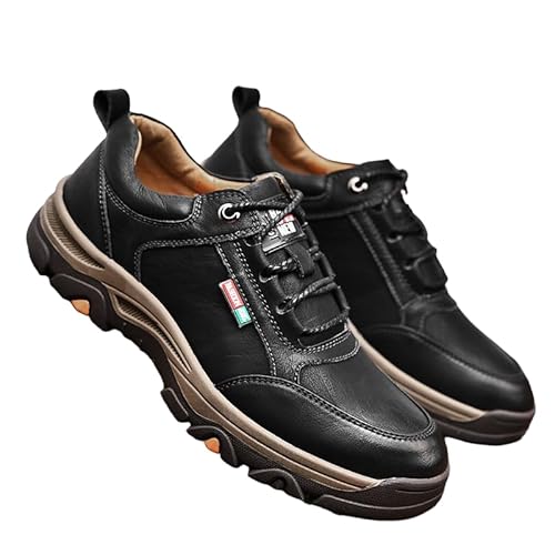 QIXUJAK Herren Freizeitschuhe Unsichtbare Höhe Leder Schnürsenkel Sportschuhe Mode Atmungsaktiv Bequem Und Leicht (Schwarz,40) von QIXUJAK