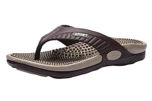 QIXUJAK Herren Hausschuhe rutschfeste Badeschuhe bequeme Flip-Flops wasserdicht (46,khaki) von QIXUJAK