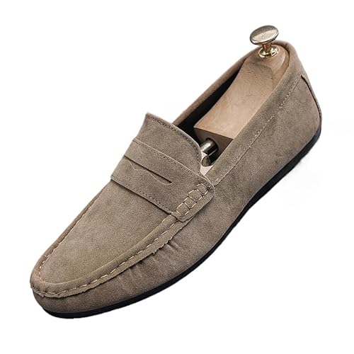 QIXUJAK Herren Klassische Wildleder Penny Loafers Gemütlich Fahrende Schuhe Mokassin Slippers (Khaki,44) von QIXUJAK