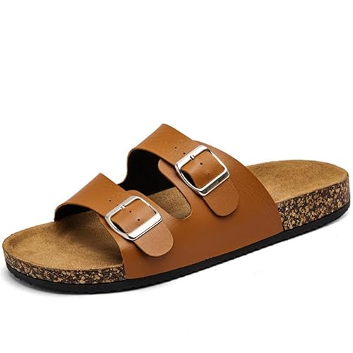 QIXUJAK Herren Pantoletten Sandalen Hausschuhe Flache Latschen Sommerschuhe Erwachsene Schlappen Arbeitsschuhe Bequeme Classic (Braun,37) von QIXUJAK