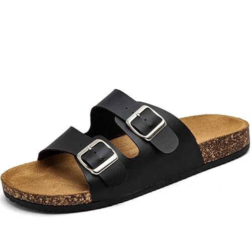 QIXUJAK Herren Pantoletten Sandalen Hausschuhe Flache Latschen Sommerschuhe Erwachsene Schlappen Arbeitsschuhe Bequeme Classic (Schwarz,41) von QIXUJAK