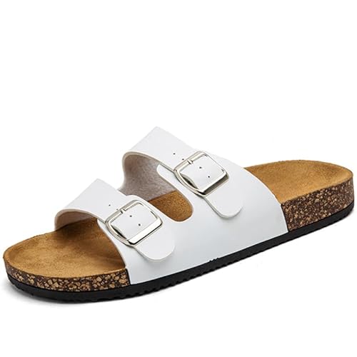 QIXUJAK Herren Pantoletten Sandalen Hausschuhe Flache Latschen Sommerschuhe Erwachsene Schlappen Arbeitsschuhe Bequeme Classic (Weiß,40) von QIXUJAK
