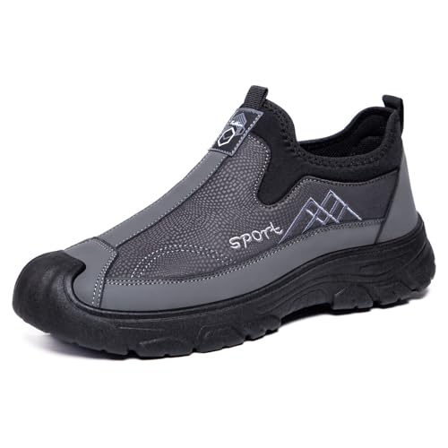 QIXUJAK Herren Slip on Sneakers Wildleder Atmungsaktiv Laufschuhe Bequem Turnschuhe Outdoor Fitness Sportschuhe Leichtgewichts Straßenlaufschuhe (Grau,40) von QIXUJAK
