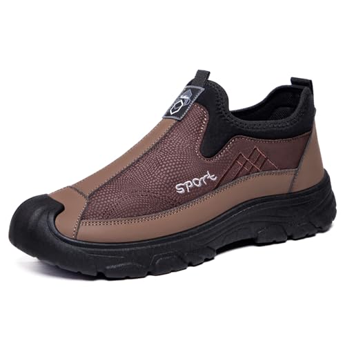 QIXUJAK Herren Slip on Sneakers Wildleder Atmungsaktiv Laufschuhe Bequem Turnschuhe Outdoor Fitness Sportschuhe Leichtgewichts Straßenlaufschuhe (Kaffeefarbe,43) von QIXUJAK