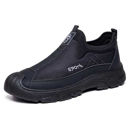 QIXUJAK Herren Slip on Sneakers Wildleder Atmungsaktiv Laufschuhe Bequem Turnschuhe Outdoor Fitness Sportschuhe Leichtgewichts Straßenlaufschuhe (Schwarz,42) von QIXUJAK