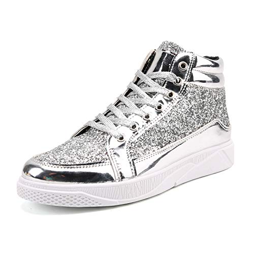 QIXUJAK Herren Sneakers High Top | Leichte Fitnessschuhe mit Atmungsaktiven Mesh-Obermaterial & Polsterung | Bequeme Skateboard (Silber,40) von QIXUJAK