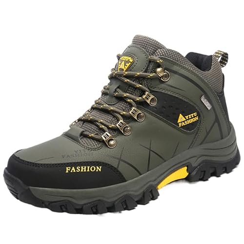 QIXUJAK Herren Wanderschuhe Trekkingschuhe Anti-Rutsch-Laufschuhe Sneaker Schuhe High Top Stiefel wasserdichte Schuhe Schwarz Männer (Armeegrün,40) von QIXUJAK