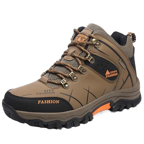 QIXUJAK Herren Wanderschuhe Trekkingschuhe Anti-Rutsch-Laufschuhe Sneaker Schuhe High Top Stiefel wasserdichte Schuhe Schwarz Männer (Khaki,44) von QIXUJAK
