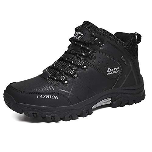 QIXUJAK Herren Wanderschuhe Trekkingschuhe Anti-Rutsch-Laufschuhe Sneaker Schuhe High Top Stiefel wasserdichte Schuhe Schwarz Männer (Schwarz,46) von QIXUJAK