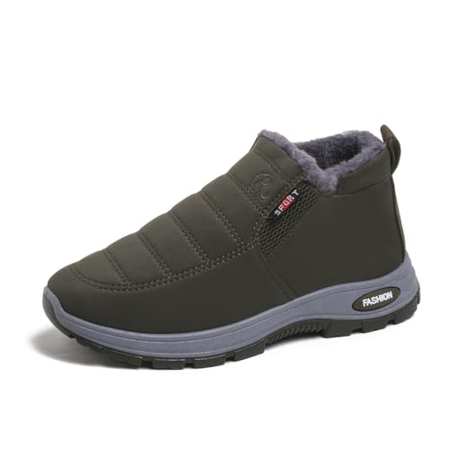 QIXUJAK Herren und Damen Winterschuhe wasserdichte Schneestiefel warm gefütterte Winterstiefel Stiefeletten Outdoor One-Step bequeme Stiefel (Armeegrün,46) von QIXUJAK