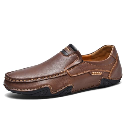 QIXUJAK Herrenschuhe Klassische Loafers Slipper Freizeitschuhe Business Casual Lederschuhe (Rot braun,42) von QIXUJAK