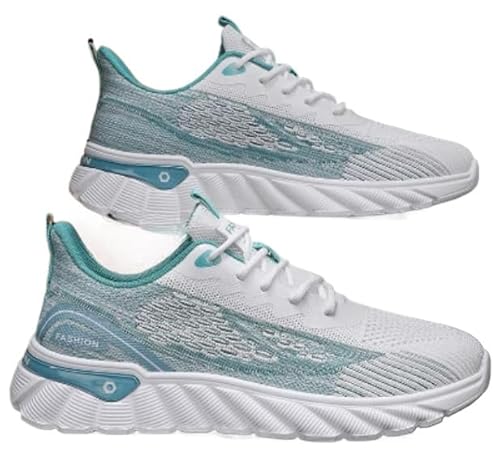 QIXUJAK Herrenschuhe Mesh atmungsaktiv dünn fliegend gewebt Mesh Schuhe Laufen weiche Sohlen Casual Sport erhöht Daddy Tide Schuhe (41,White Green) von QIXUJAK