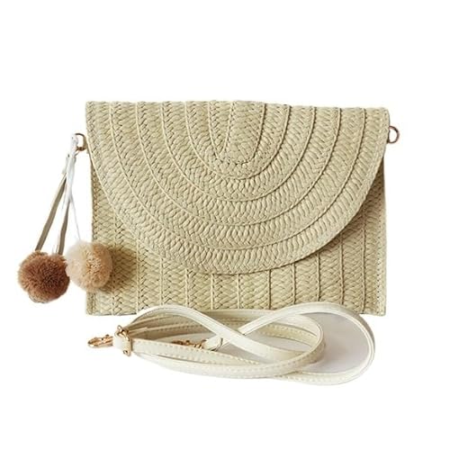QIXUJAK Kleine Umhängetasche Handgewebte Damen Clutch Handtasche Umhängetasche Einfache Kleine Tasche Strandtasche Urlaubs Umhängetasche Handtasche Damen Umhängetasche (Beige) von QIXUJAK