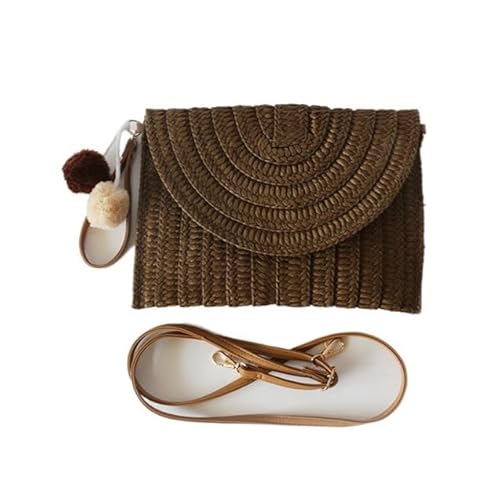 QIXUJAK Kleine Umhängetasche Handgewebte Damen Clutch Handtasche Umhängetasche Einfache Kleine Tasche Strandtasche Urlaubs Umhängetasche Handtasche Damen Umhängetasche (Braun) von QIXUJAK