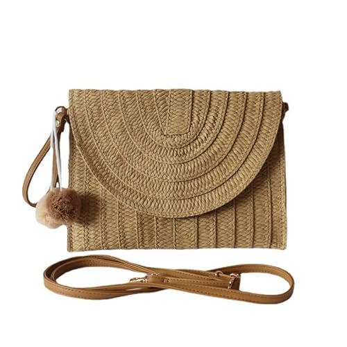 QIXUJAK Kleine Umhängetasche Handgewebte Damen Clutch Handtasche Umhängetasche Einfache Kleine Tasche Strandtasche Urlaubs Umhängetasche Handtasche Damen Umhängetasche (Kamel) von QIXUJAK