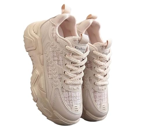 QIXUJAK Laufschuhe Für Damen – Atmungsaktive Plateau-Sneaker Mit Dicker Sohle, Bequeme Und Leichte Freizeitschuhe Für Den Alltag Und Sport (Khaki,39) von QIXUJAK