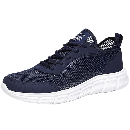 QIXUJAK Laufschuhe Herren Schwarz Mesh Bequeme Sportschuhe Leicht Atmungsaktiv Running Turnschuhe rutschfeste Freizeit Walkingschuhe Outdoor Straßenlaufschuhe fur Herren (Dunkelblau,42) von QIXUJAK