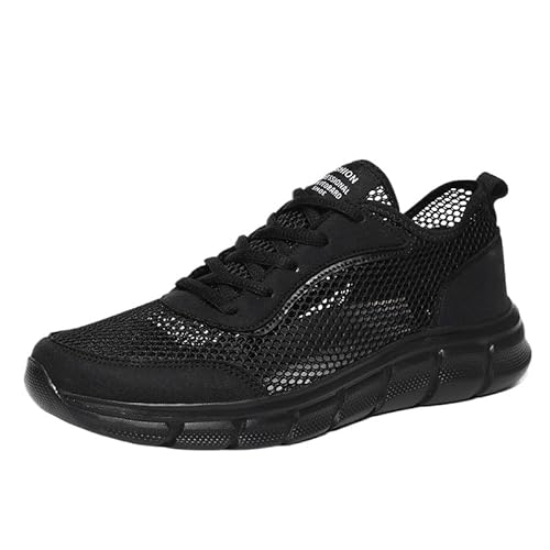 QIXUJAK Laufschuhe Herren Schwarz Mesh Bequeme Sportschuhe Leicht Atmungsaktiv Running Turnschuhe rutschfeste Freizeit Walkingschuhe Outdoor Straßenlaufschuhe fur Herren (Schwarz,47) von QIXUJAK