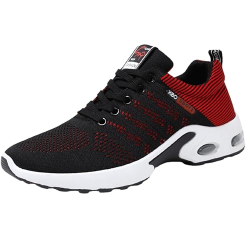 QIXUJAK Laufschuhe Herren Sportschuhe Luftpolster Atmungsaktiv Turnschuhe rutschfeste Leichtgewichts Straßenlaufschuhe Sneaker Joggingschuhe Walkingschuhe Fitness Schuhe EU 39-46 (Schwarz rot,44) von QIXUJAK
