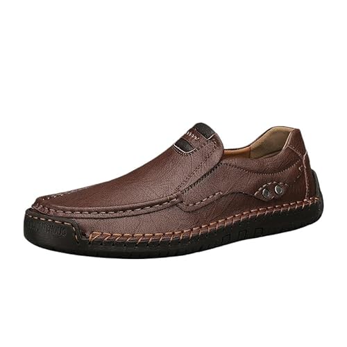 QIXUJAK Mokassin Herren Slipper Leder Leicht Loafer & Slip-ons Weich Flache Bootsschuhe Sommer Lässige Schuhe (Dunkelbraun,43) von QIXUJAK