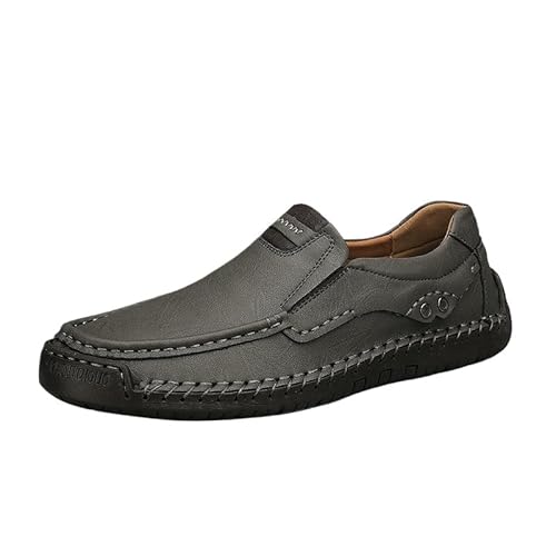 QIXUJAK Mokassin Herren Slipper Leder Leicht Loafer & Slip-ons Weich Flache Bootsschuhe Sommer Lässige Schuhe (Grau,44) von QIXUJAK