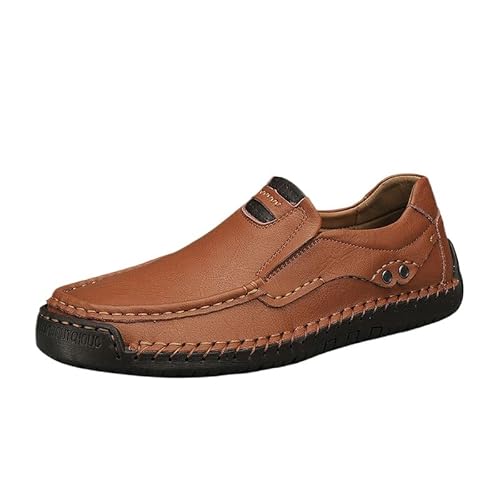 QIXUJAK Mokassin Herren Slipper Leder Leicht Loafer & Slip-ons Weich Flache Bootsschuhe Sommer Lässige Schuhe (Hellbraun,46) von QIXUJAK