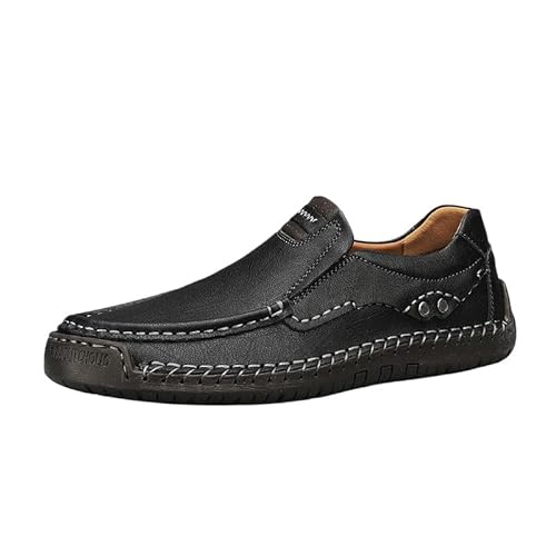 QIXUJAK Mokassin Herren Slipper Leder Leicht Loafer & Slip-ons Weich Flache Bootsschuhe Sommer Lässige Schuhe (Schwarz,45) von QIXUJAK