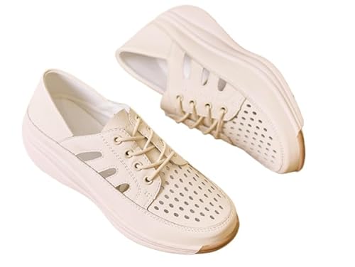 QIXUJAK Mutter Schuhe Keilabsatz Damen Schuhe modische Durchbrochene Turnschuhe Damen Sommer atmungsaktiv (40,beige) von QIXUJAK
