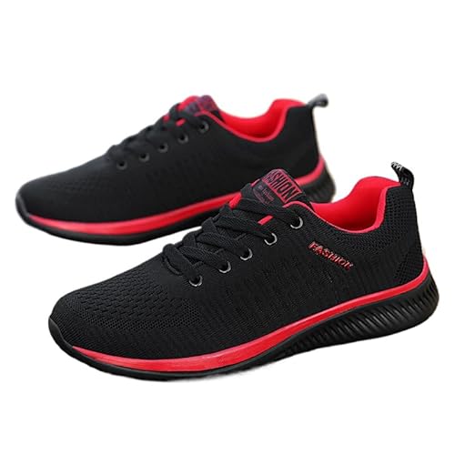 QIXUJAK Neue lässige Herrenschuhe Frühling und Herbst Neue Fliegende gewebte Laufschuhe Herrensportschuhe Jugend vielseitige Laufschuhe (Schwarz rot,47) von QIXUJAK