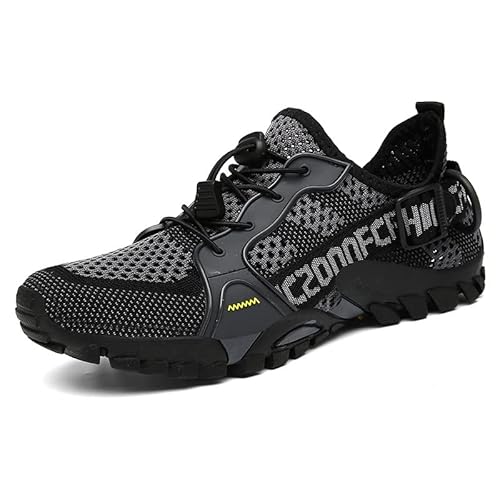 QIXUJAK OrthoTrekking ergonomische Unisex Barfussschuhe Schnell Trocknend Barfußschuhe Badeschuhe Traillaufschuhe for Outdoor Sport Minimalistische (grau schwarz,47) von QIXUJAK
