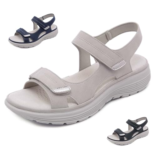 QIXUJAK Orthopädische Bequemschuhe - Damen Sandalen Sommer Wandersandalen Freizeit Plateau rutschfeste Sandaletten Sportsandalen Wanderschuhe für Sport (Grau,37) von QIXUJAK