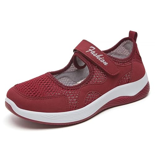 QIXUJAK Orthopädische Schuhe Damen Slip On Walking Orthopedic Diabetic Walking Shoes Freizeit Mesh Atmungsaktiv Sandals (Rot,36) von QIXUJAK