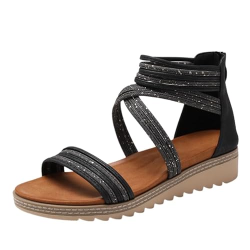 QIXUJAK Orthopädische Sommerschuhe für Damen, Damenschuhe, Fußbügel, orthopädische Schuhe mit breiter Öffnung, atmungsaktive Sommerschuhe, rutschfeste Arbeitsschuhe (Schwarz,42) von QIXUJAK
