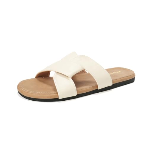 QIXUJAK Pantoletten Damen Bequeme Leder Sandalen Mode rutschfeste Hausschuhe Arch Support Sommer Outdoor Badelatschen Größe 35-42 (Aprikose,42) von QIXUJAK