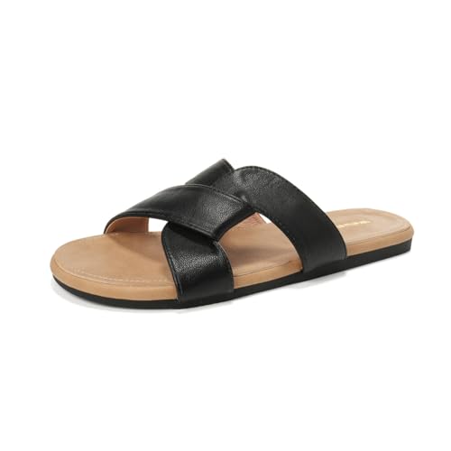 QIXUJAK Pantoletten Damen Bequeme Leder Sandalen Mode rutschfeste Hausschuhe Arch Support Sommer Outdoor Badelatschen Größe 35-42 (Schwarz,35) von QIXUJAK