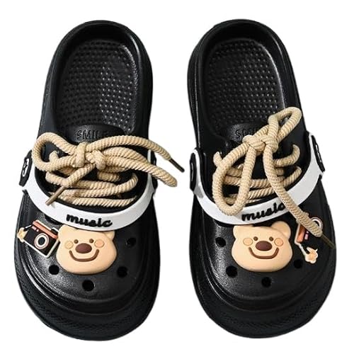QIXUJAK Platform Clogs Damen, Sommerschuhe mit Ansteckern & Schuh Schmuck (Black,37) von QIXUJAK