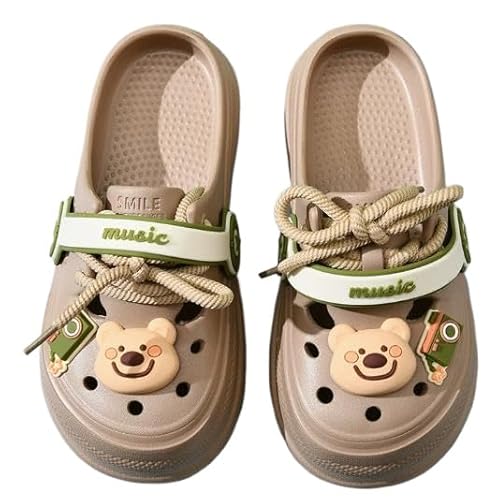 QIXUJAK Platform Clogs Damen, Sommerschuhe mit Ansteckern & Schuh Schmuck (Brown,37) von QIXUJAK