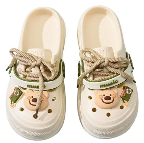 QIXUJAK Platform Clogs Damen, Sommerschuhe mit Ansteckern & Schuh Schmuck (Off-White,37) von QIXUJAK