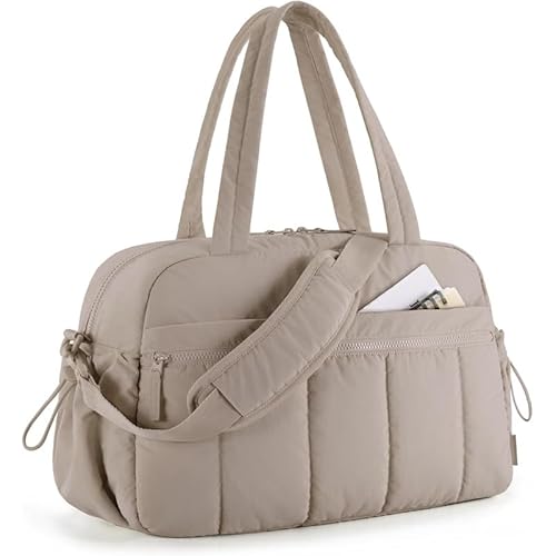 QIXUJAK Puffer Reisetasche, Sporttasche Damen 24L Weekender Wasserabweisend Travel Bag Handgepäck Gym Bag Kliniktasche Geburt Krankenhaustasche Mit PVC Nasse Tasche Für Fitness (Braun,30 * 19 * 42CM) von QIXUJAK
