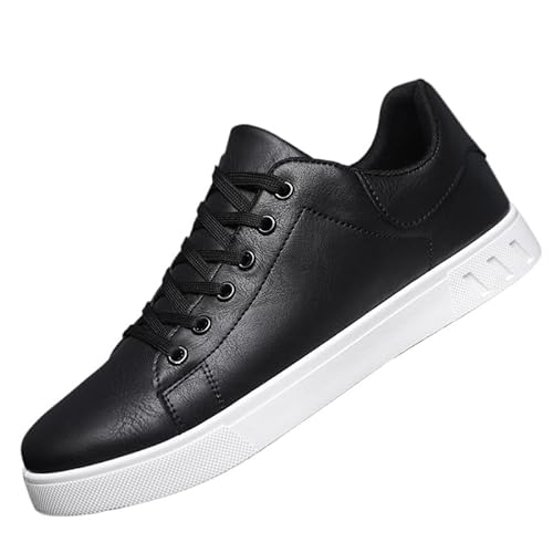 QIXUJAK Retro-Sportschuhe Herren Echtleder Business-Sportschuhe Herren-Sportschuhe Flache Unterseite Fitnessschuhe breite Freizeitschuhe Sport-Laufschuhe einfarbig (Schwarz,44) von QIXUJAK
