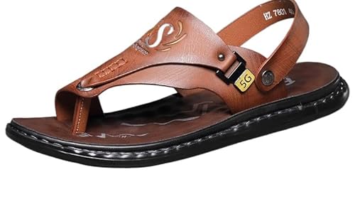 QIXUJAK Rutschfeste, atmungsaktive Herrensandalen, Plus-Size, sommerliche lässige Strand-Flip-Flops (Light brown,43) von QIXUJAK