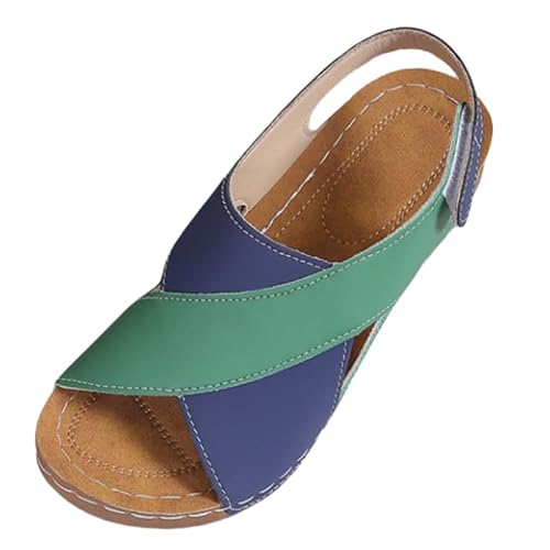 QIXUJAK Sandalen mit breiter Öffnung für Damen, orthopädische Gesundheitsschuhe mit Klettverschluss, Verbandschuhe für geschwollene Füße, Rehabilitationsschuhe, Ödem-Hausschuhe (Blau,40) von QIXUJAK