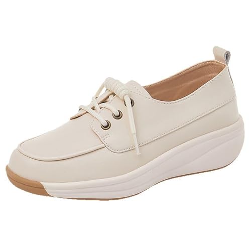 QIXUJAK Schuhe Damen Sneaker Bequem Freizeitschuhe Breite Füße Einzelneschuhe Keilabsatz Sommerschuhe Bowknot Schlupfschuhe Weichen Bequem Halbschuhe (Beige,39) von QIXUJAK