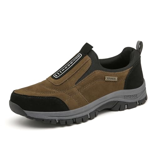 QIXUJAK Schuhe Herren Sneaker Ohne Schnuersenkel Herren Slip on Sneakers Extra Weite Bequeme Turnschuh Leicht Walkingschuhe Atmungsaktiv Breite Slipper Schuhe (Braun schwarz,48) von QIXUJAK