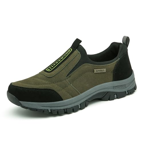 QIXUJAK Schuhe Herren Sneaker Ohne Schnuersenkel Herren Slip on Sneakers Extra Weite Bequeme Turnschuh Leicht Walkingschuhe Atmungsaktiv Breite Slipper Schuhe (Schwarz grün,46) von QIXUJAK